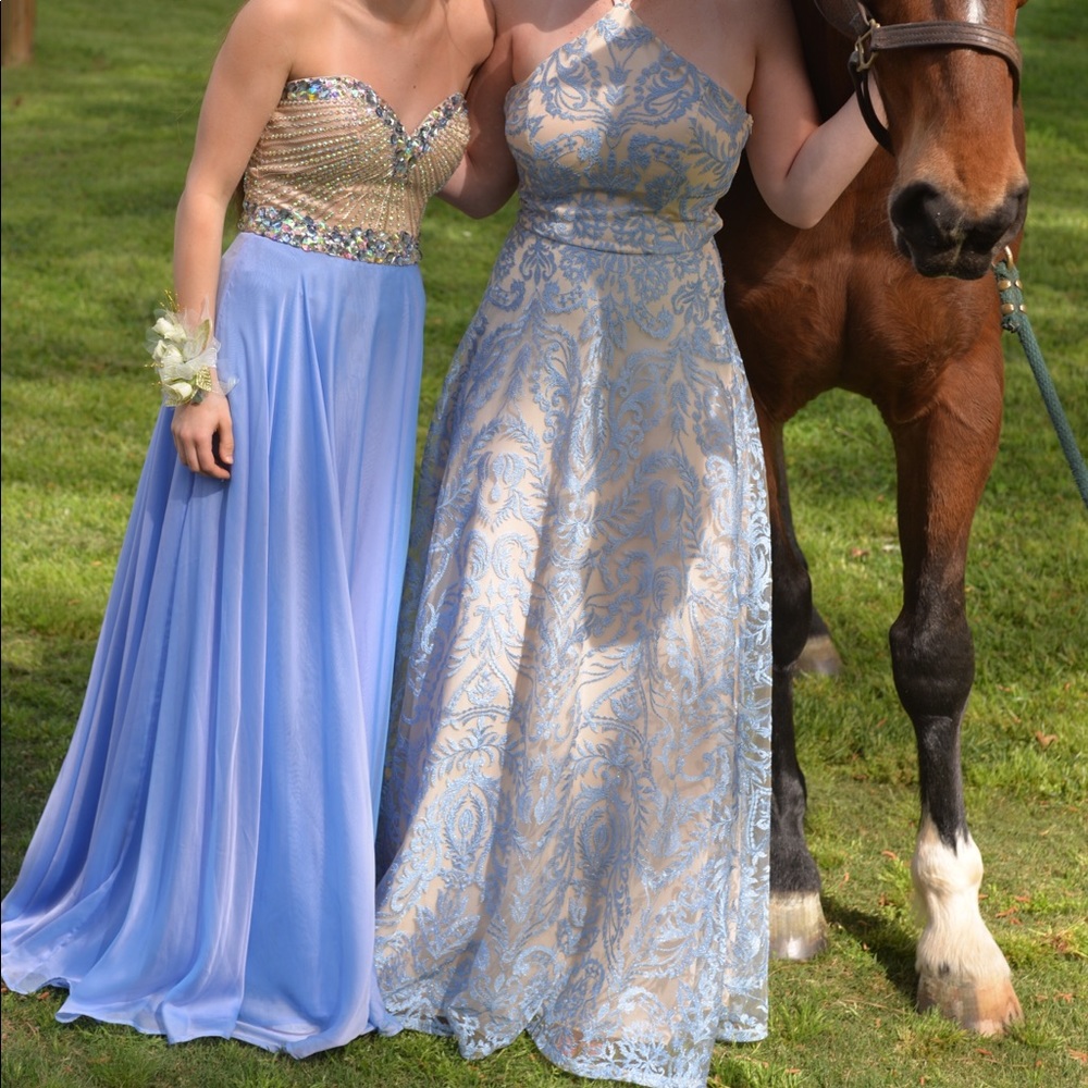 Blue and tan prom dress
